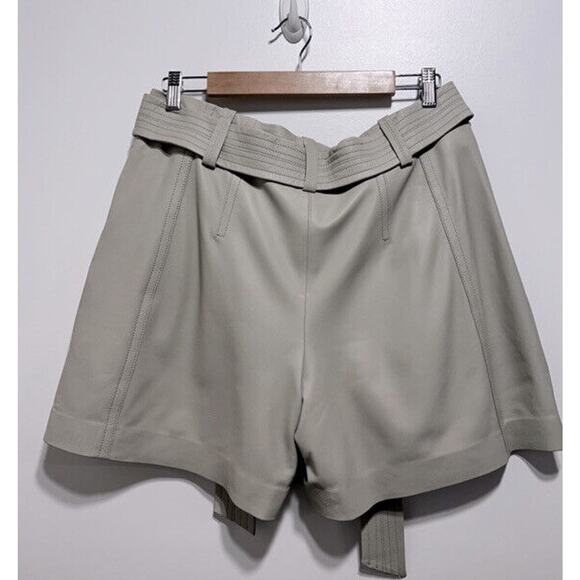 VINCE Womens 100% Lamb Leather Belted Shorts Size 12 In Light Dove New NWT - Picture 12 of 16